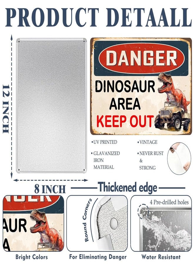 Roacap Dinosaur Room Decor for Boys, Vintage Dino Metal Sign 8"x12", Danger Dinosaur Area Keep Out Quotes for Boy Nursery, Dinosaur Wall Art Decoration for Bedroom Bathroom - Image 2